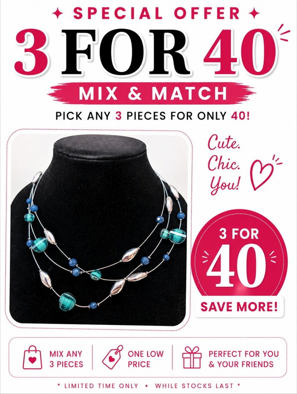 Multi-Strand Blue Green Beaded Necklace Silver Tone Layered Statement Jewelry